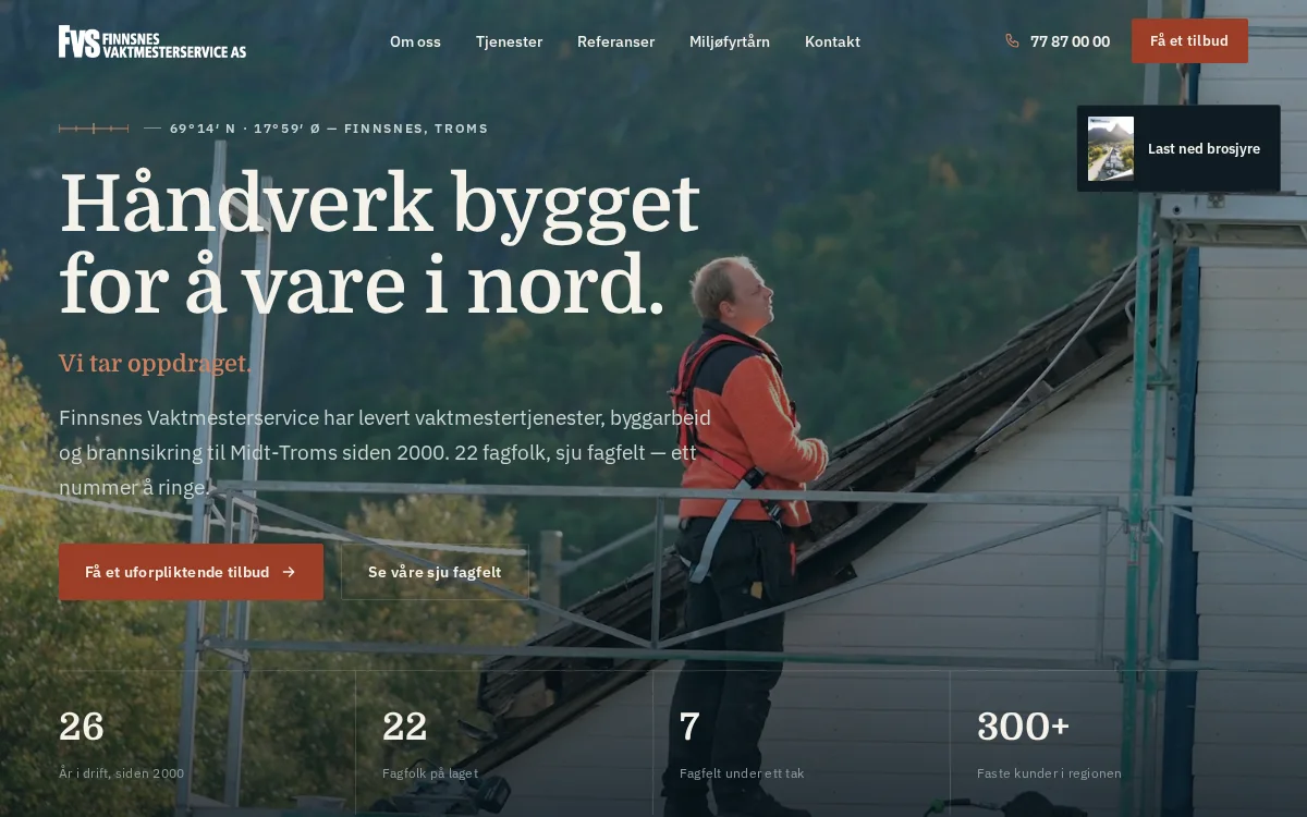 Finnsnes Vaktmesterservice AS vist på skjerm og mobil